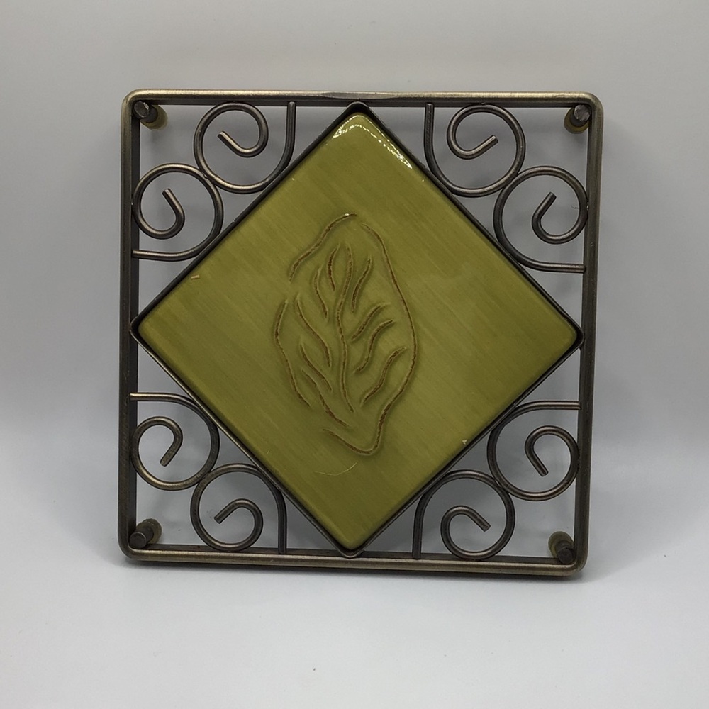 Tastefully Simple Olive Green Metal Trivet
